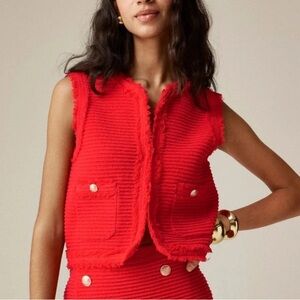 J.CREW Textured  Sleeveless Vest with Gold Buttons in Fine Boucle Vintage Red S